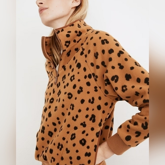 Madewell MWL Betterfleece Half-Zip Sweatshirt in Cheetah Print, Size XS - Picture 2 of 10